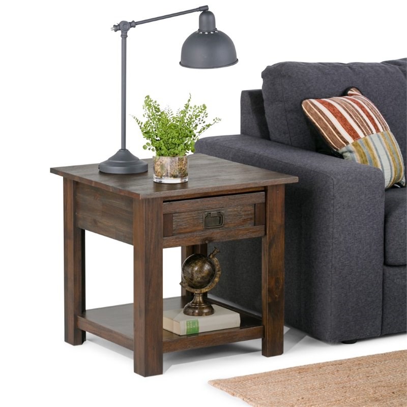 Simpli Home Monroe End Table in Distressed Charcoal Brown