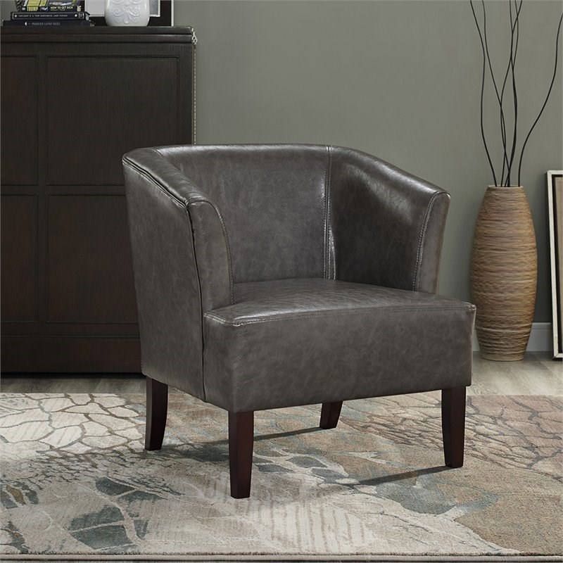 simpli home longford leather tub chair in gray axctub005eg