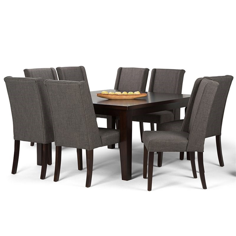 simpli home sotherby 9 piece square dining set in slate gray - axcds9sb-gl