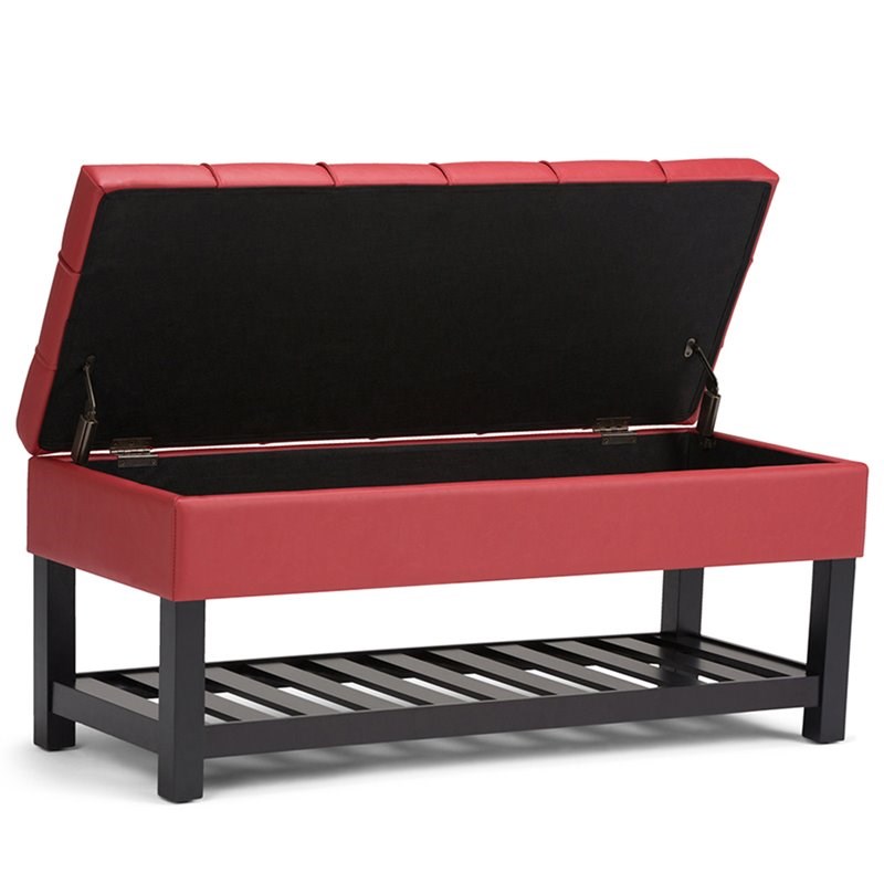 simpli home saxon storage ottoman bench in crimson red axcot262rd