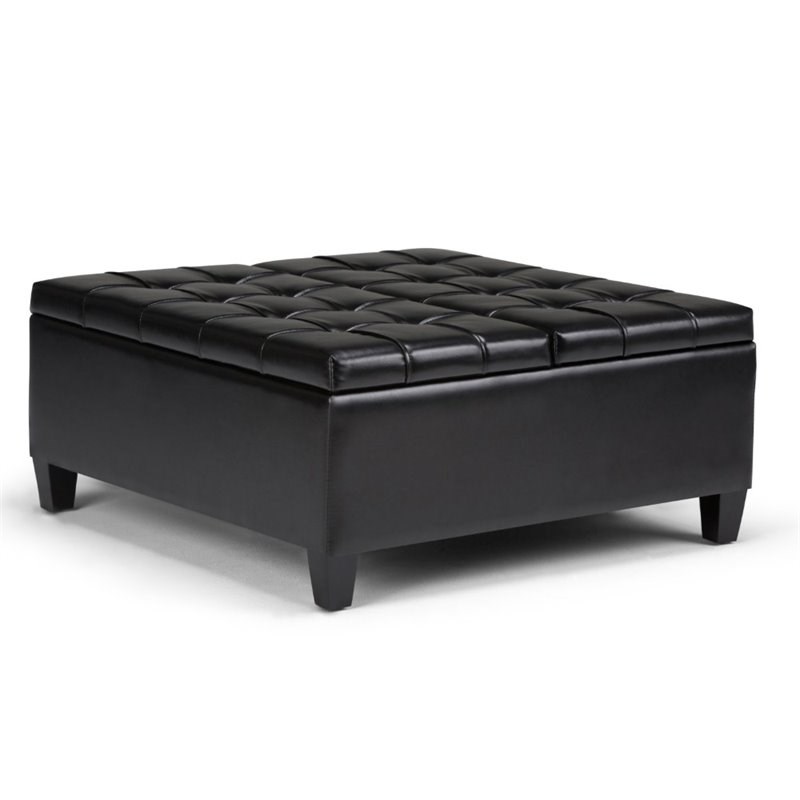 Simpli Home Harrison 36" Transitional Square Coffee Table Ottoman in