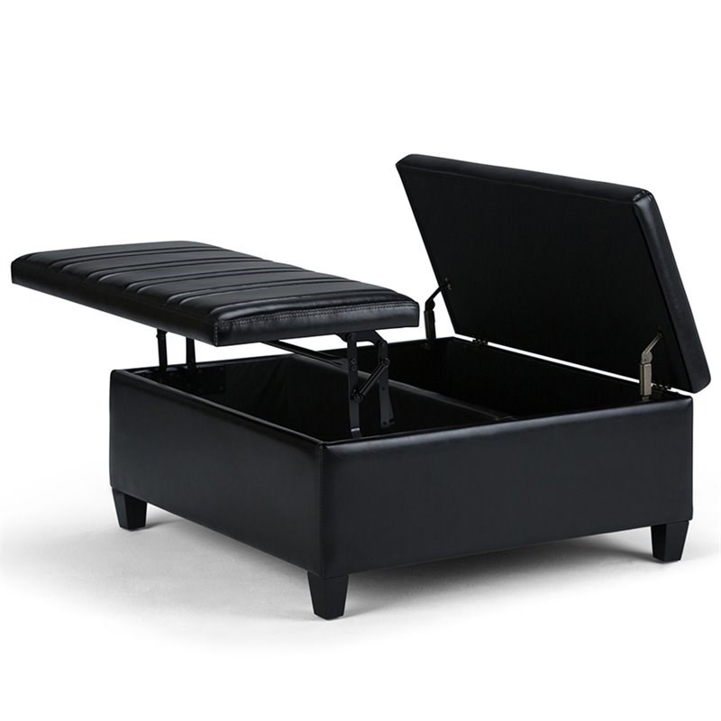 Simpli Home Ellis Storage Coffee Table Ottoman in Midnight Black