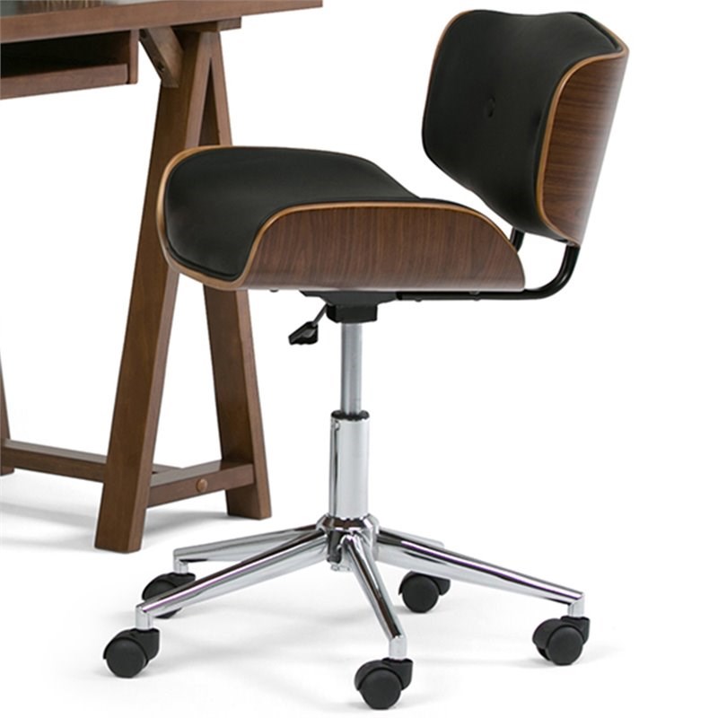 Simpli Home Dax Swivel Adjustable Executive Computer Bentwood Office Chair  in Black and Natural | Homesquare