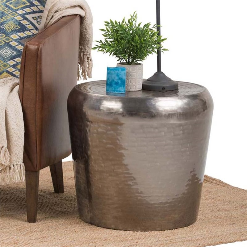 Troy Modern Industrial 23 inch Wide Metal Accent Side Table in Antique Silver