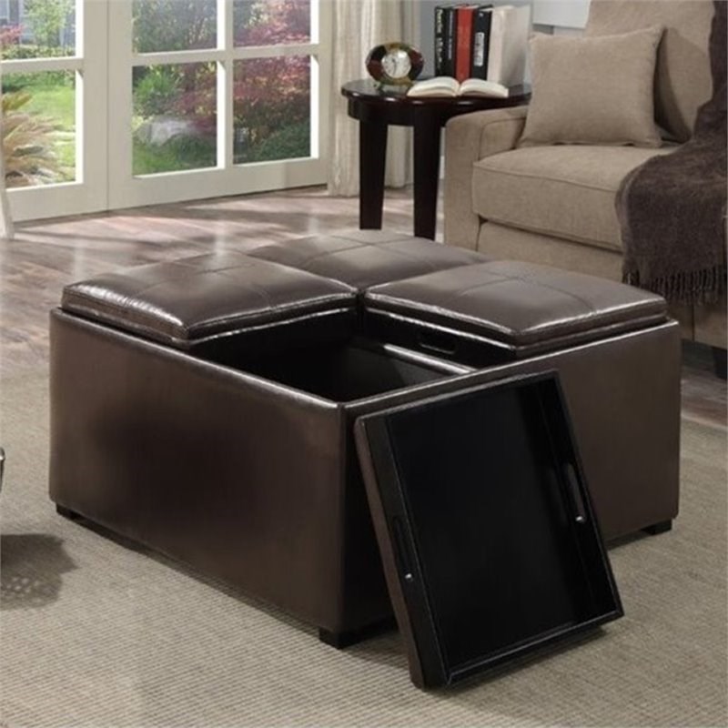 Avalon Square Faux Leather Ottoman, Square Brown Leather Ottoman Coffee Table