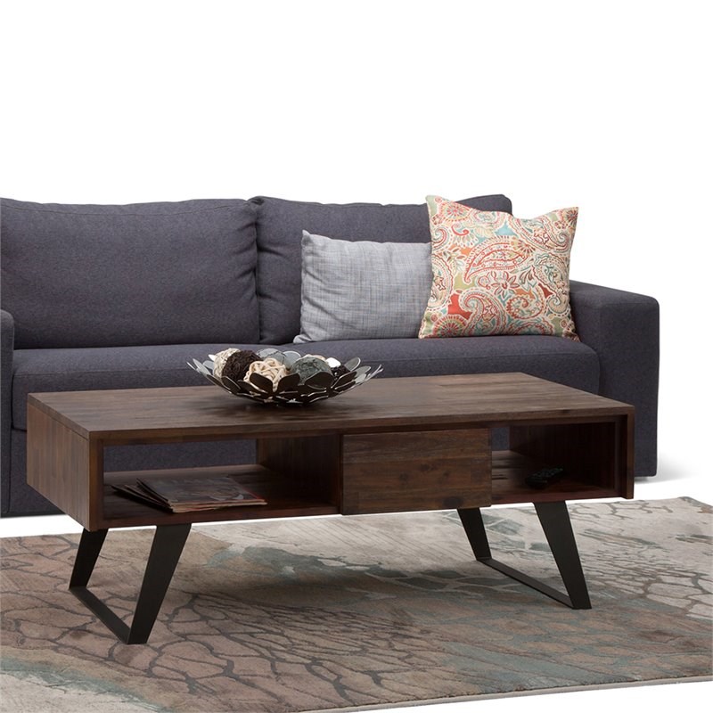 Simpli Home Lowry Storage Coffee Table in Distressed Charcoal Brown