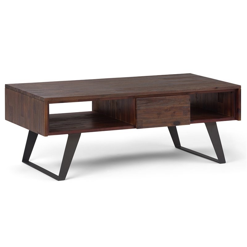 Simpli Home Lowry Storage Coffee Table in Distressed Charcoal Brown