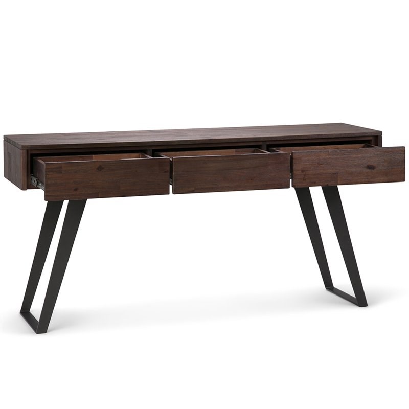Simpli Home Lowry Console Table in Distressed Charcoal Brown