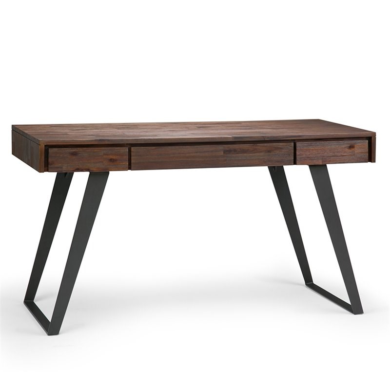 Simpli Home Lowry Solid Acacia Wood Desk in Distressed Charcoal Brown