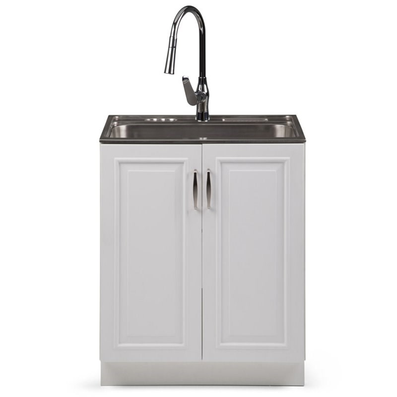 simpli home darwin 28" laundry sink in white and chrome