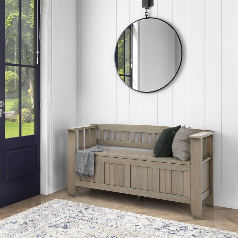 Simpli Home Acadian Wood 48" Transitional Entryway Bench in Gray