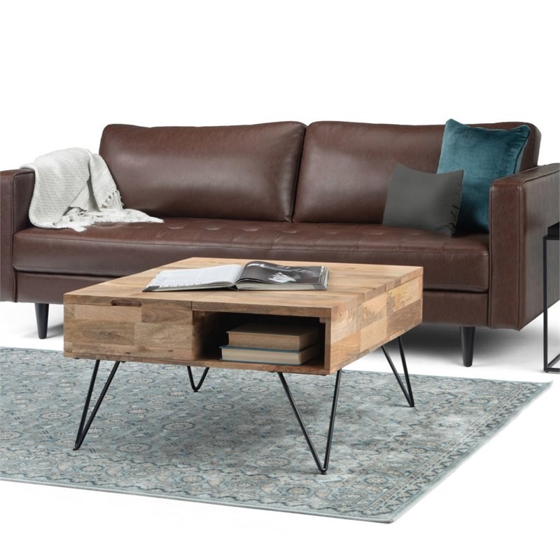 Simpli Home Hunter Solid Mango Wood Lift Top Square Coffee Table In Natural Axchun 04 Hunter Solid Mango Wood Lift, Coffee Table Brown Square Solid Mango Wood