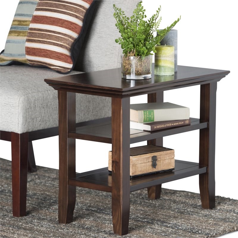 Simpli Home Acadian Wood 14" Rectangle Transitional Narrow Side Table