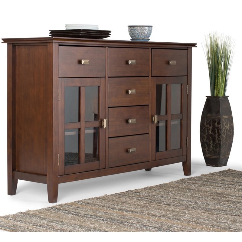 Simpli Home Artisan Wood 54" Transitional Sideboard Buffet Credenza in Russet Brown Homesquare