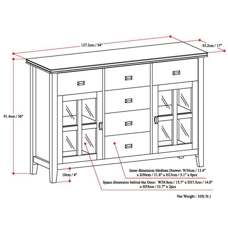 Simpli Home Artisan Wood 54" Transitional Sideboard Buffet Credenza in