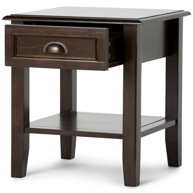 simpli home burlington solid wood end table with storage drawer