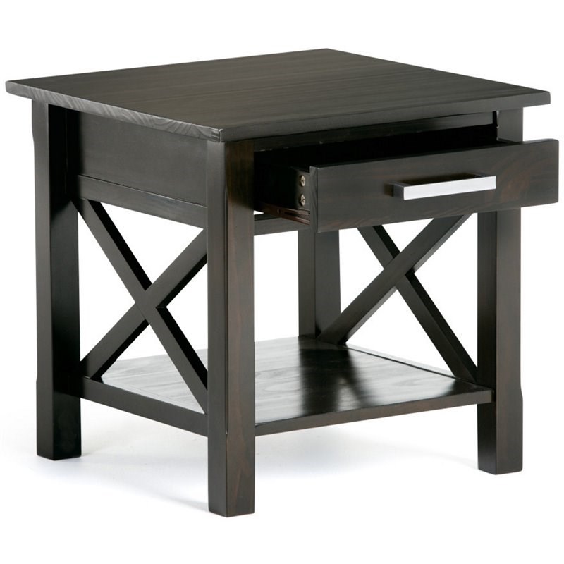 Simpli Home Kitchener Solid Wood End Table with Storage Drawer in Hickory Brown