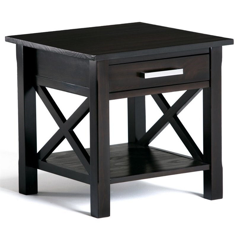 Simpli Home Kitchener Solid Wood End Table with Storage Drawer in Hickory Brown