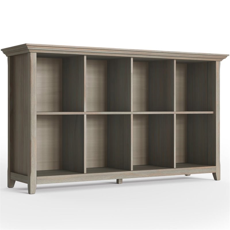 Simpli Home Amherst Transitional Solid Wood 8 Cube Bookcase in Distressed Gray