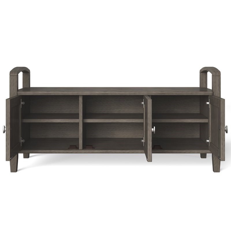 simpli home warm shaker solid wood entryway storage bench in farmhouse