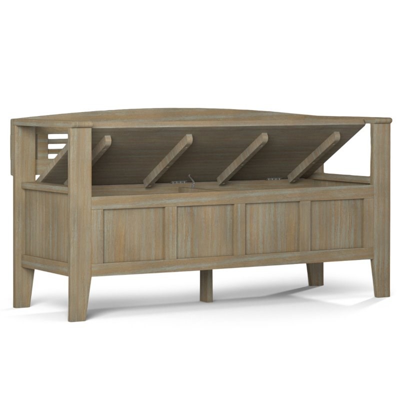 Baytown storage bench in charcoal fabric with gray washed leg finish simpli home adams solid wood entryway storage bench in gray - axcada13-gr