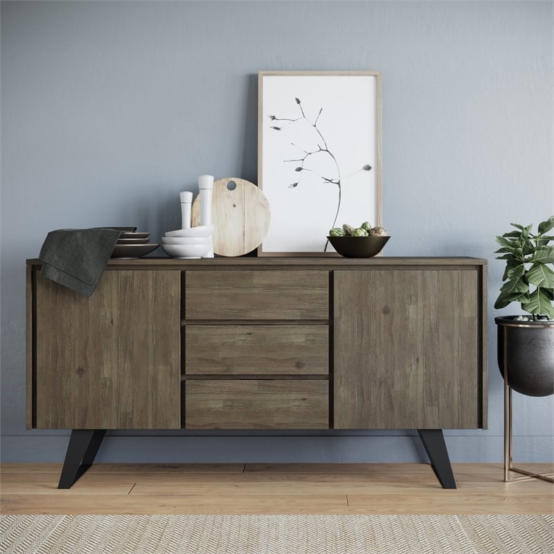 Simpli Home Lowry Solid Acacia Wood Sideboard Buffet in Gray