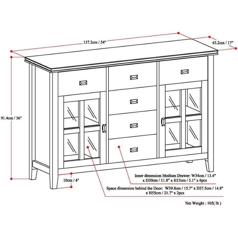 Simpli Home Artisan Wood 54" Transitional Sideboard Buffet Credenza in
