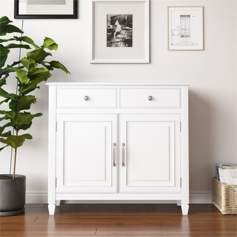 Simpli Home Connaught 2 Door Solid Wood Entryway Console Table in White