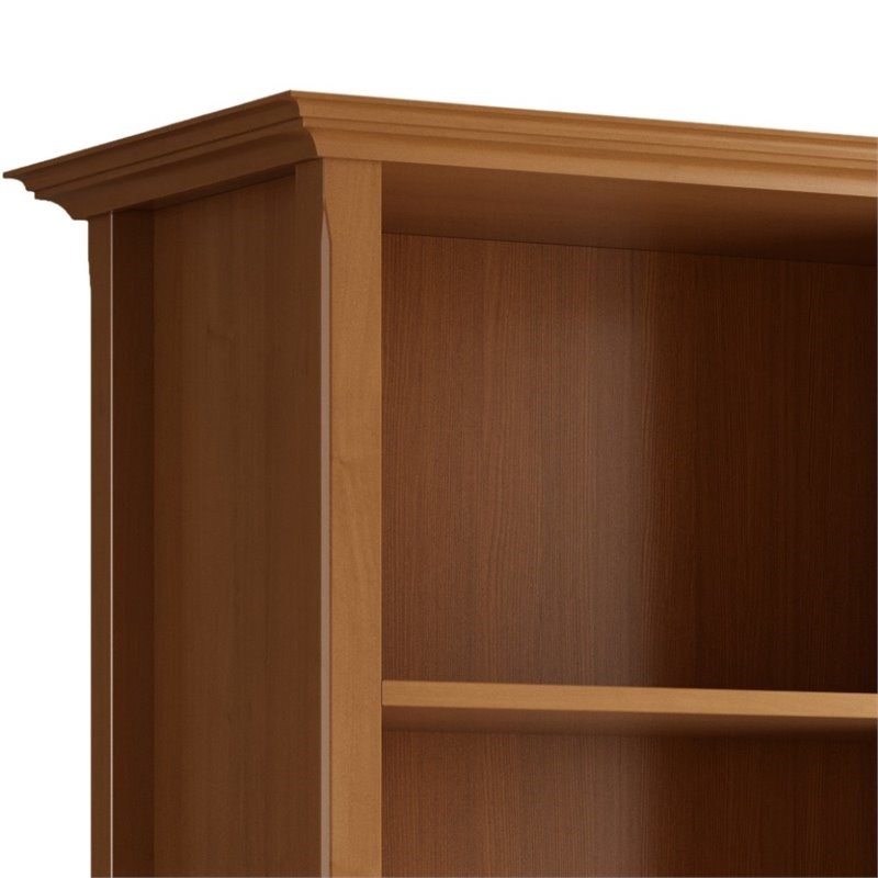 Simpli Home Amherst 5 Shelf Solid Wood Bookcase in Light Golden Brown