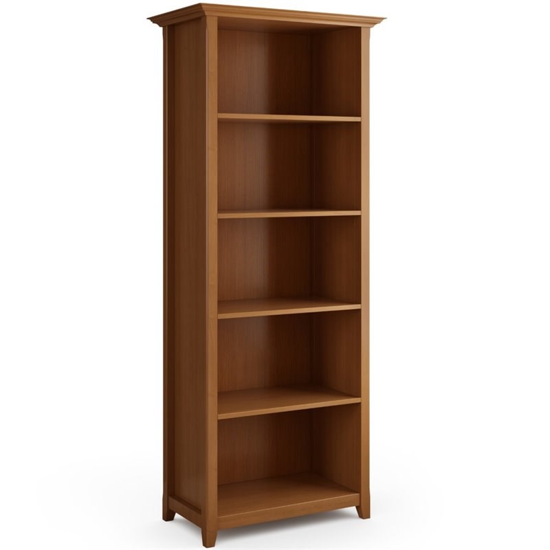 Simpli Home Amherst 5 Shelf Solid Wood Bookcase in Light Golden Brown