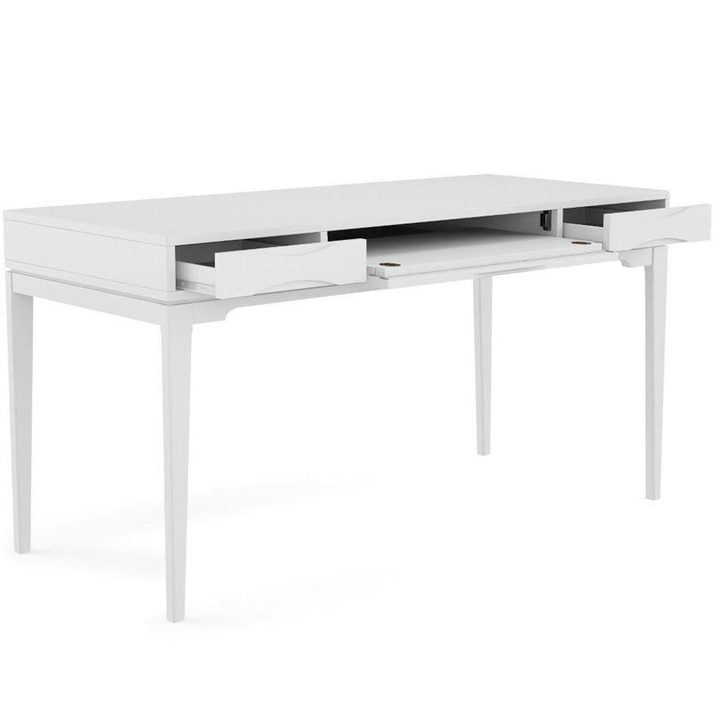 Simpli Home Harper Solid Hardood Mid-Century Modern 60 " Desk in White