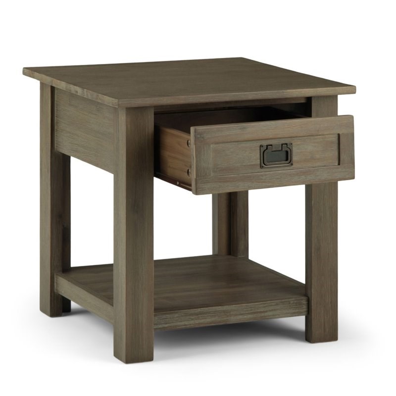 Simpli Home Monroe Solid Acacia Wood Square End Table in Distressed Gray
