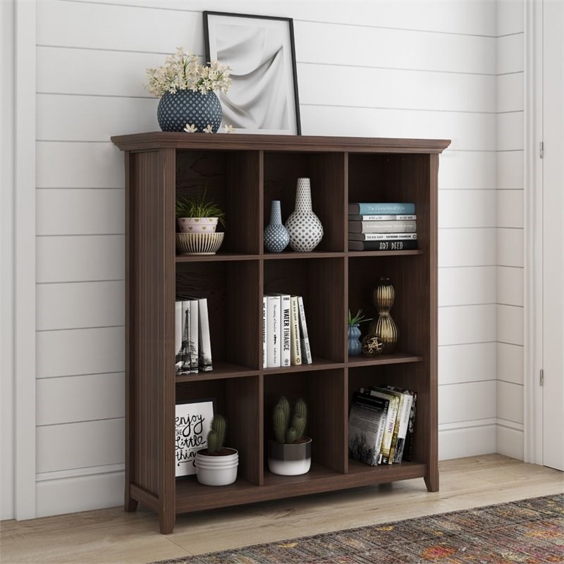 Simpli Home Acadian Wood 9 Cube Bookcase and Unit in Warm Walnut Brown
