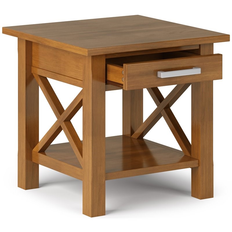 Simpli Home Kitchener Solid Wood Square End Table in Light Golden Brown
