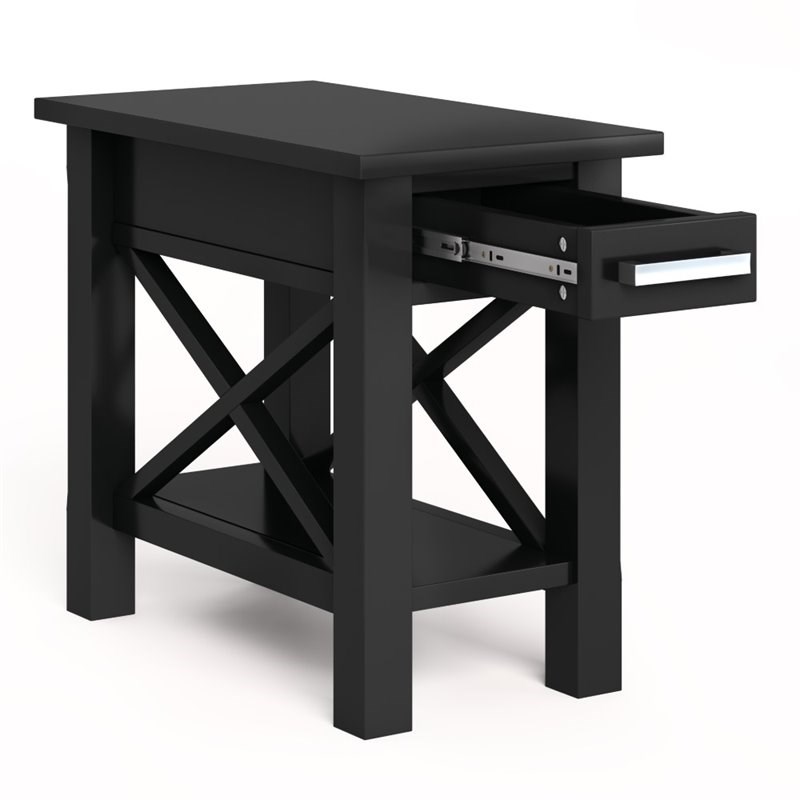 Simpli Home Kitchener Solid Wood Narrow Side Table in Black
