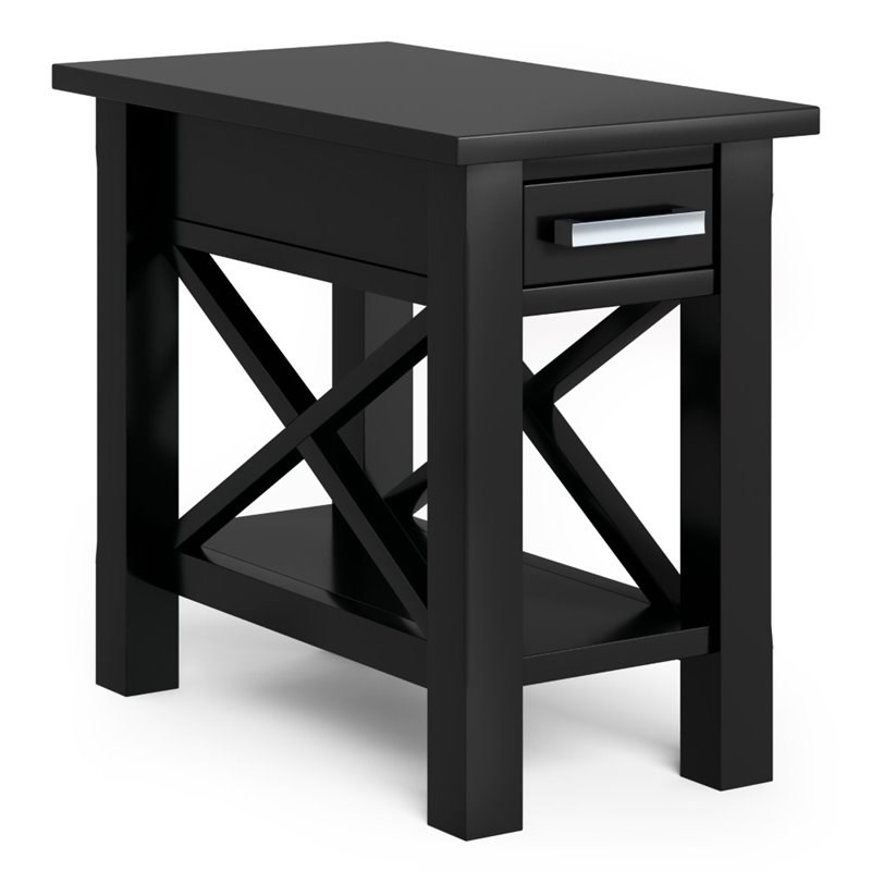 Simpli Home Kitchener Solid Wood Narrow Side Table in Black