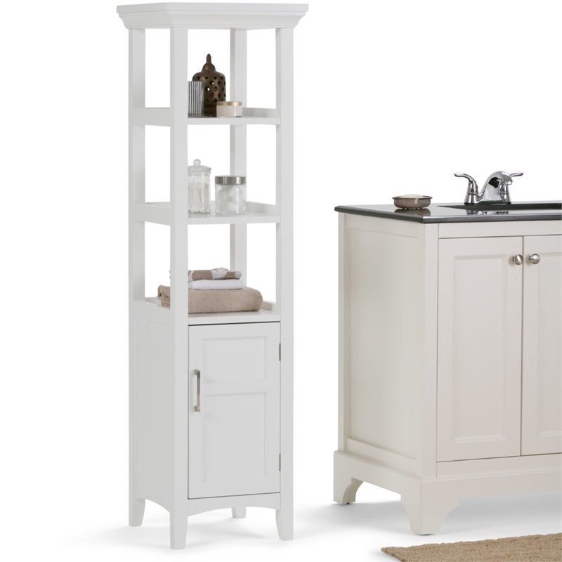 Simpli Home Avington Contemporary Wooden Bath Storage Tower in Pure