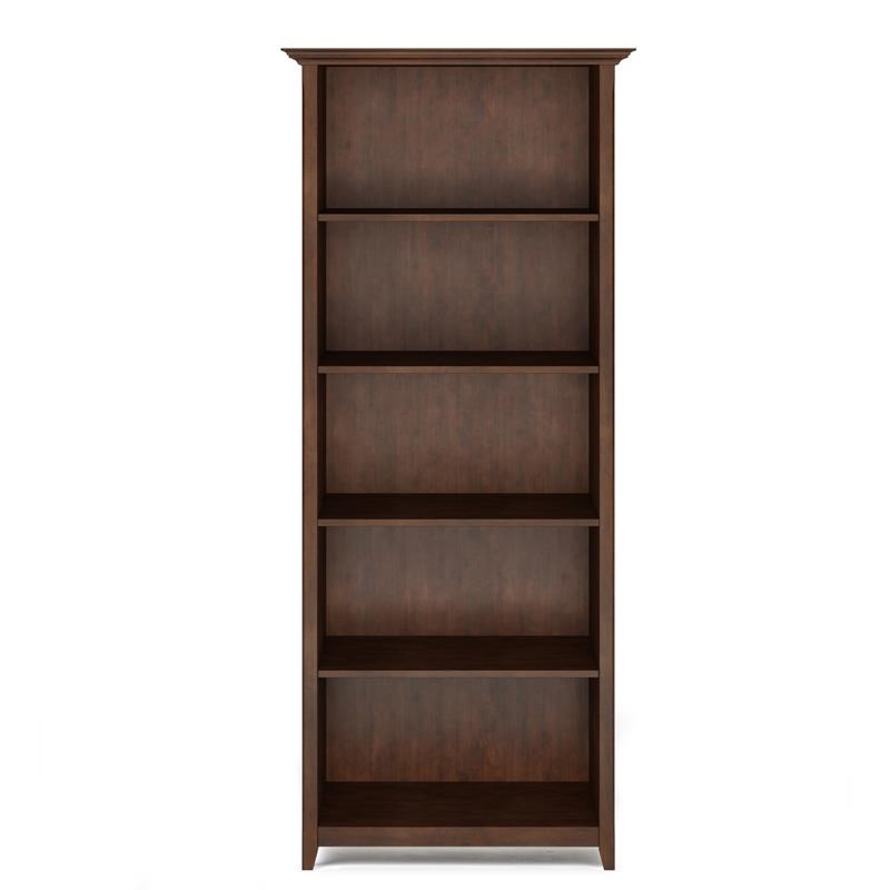 Simpli Home Amherst Solid Wood 5 Shelf Bookcase in Russet Brown