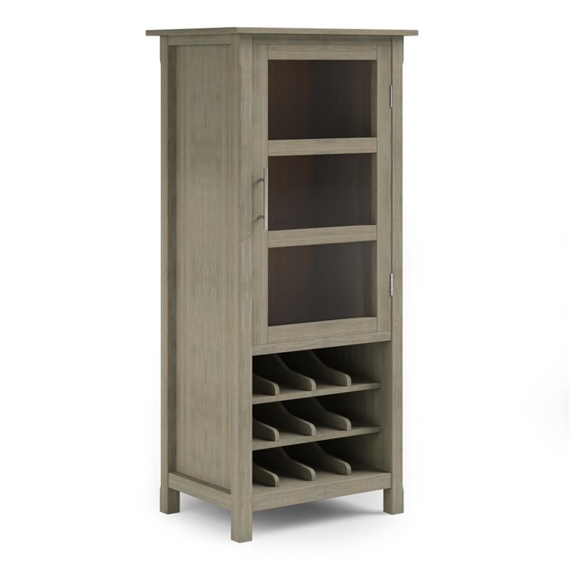 Simpli Home Avalon Solid Wood 12 Bottle Wine Rack Cabinet in Distressed Gray