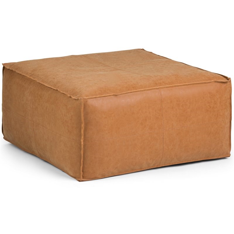 Square Faux Leather Coffee Table Pouf, Square Leather Coffee Table
