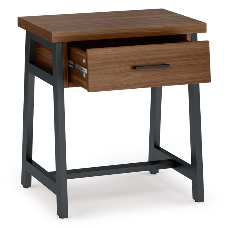 Sawhorse 24 inch Wide Solid Walnut Veneer and Metal Bedside Table