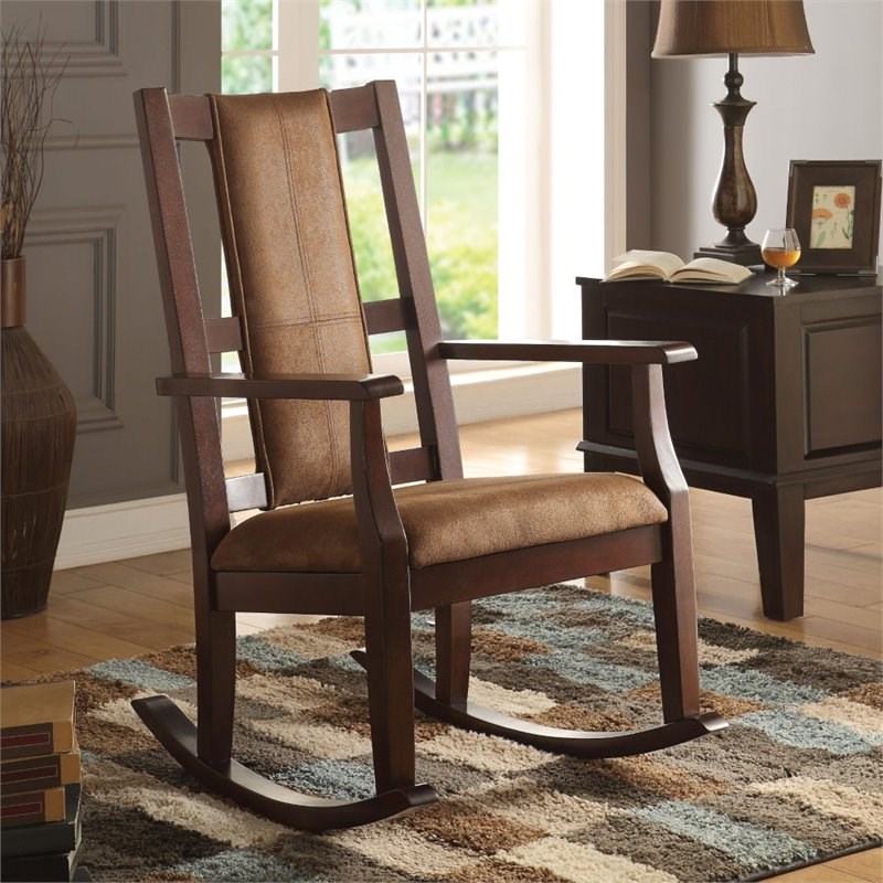 ACME Butsea Fabric Upholstered Rocking Chair in Brown and Espresso