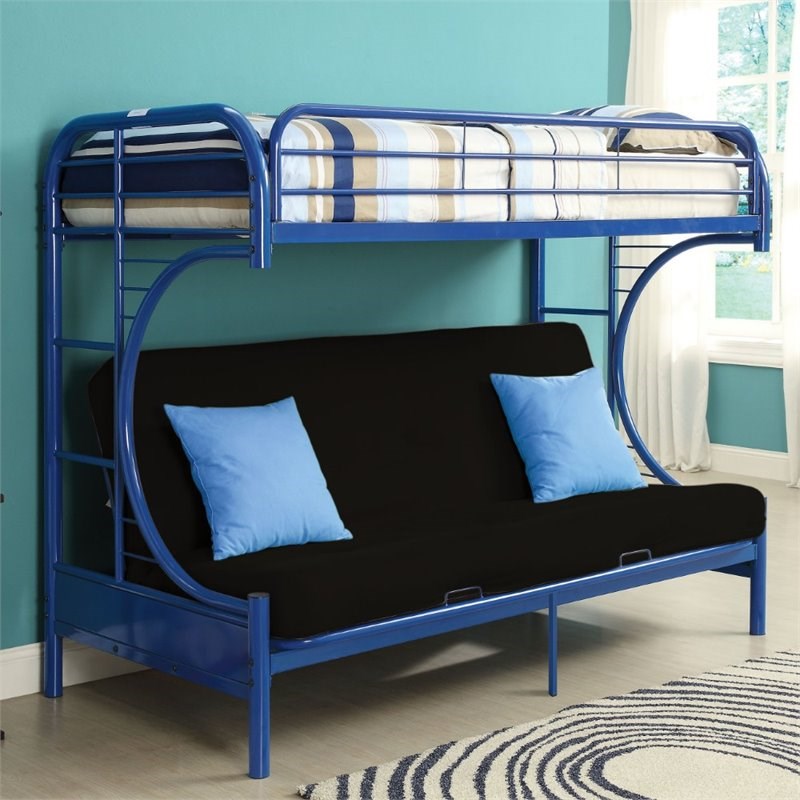 ACME Furniture Eclipse Metal Frame TwinXL Over Queen Futon Bunk Bed in Blue Homesquare