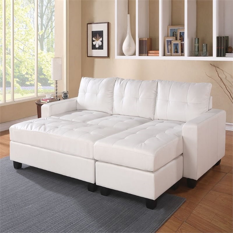 ACME Furniture Modern Lyssa Bonded Leather Sectional with Ottoman in White