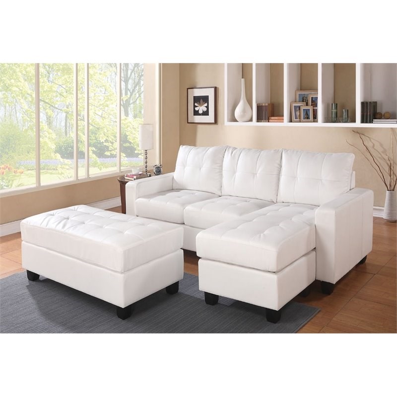 ACME Furniture Modern Lyssa Bonded Leather Sectional with Ottoman in White