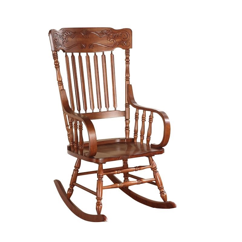 ACME Furniture Kloris Hand Carving Head Crown Rocking Chair in Tobacco