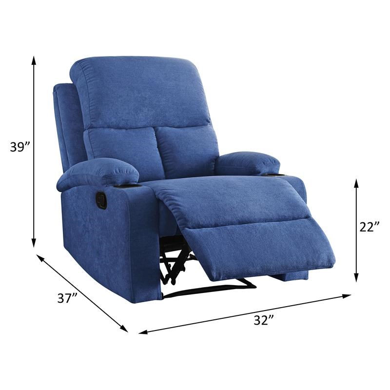 ACME Rosia Fabric Upholstered Motion Recliner with Pillow Top Armrest in Blue