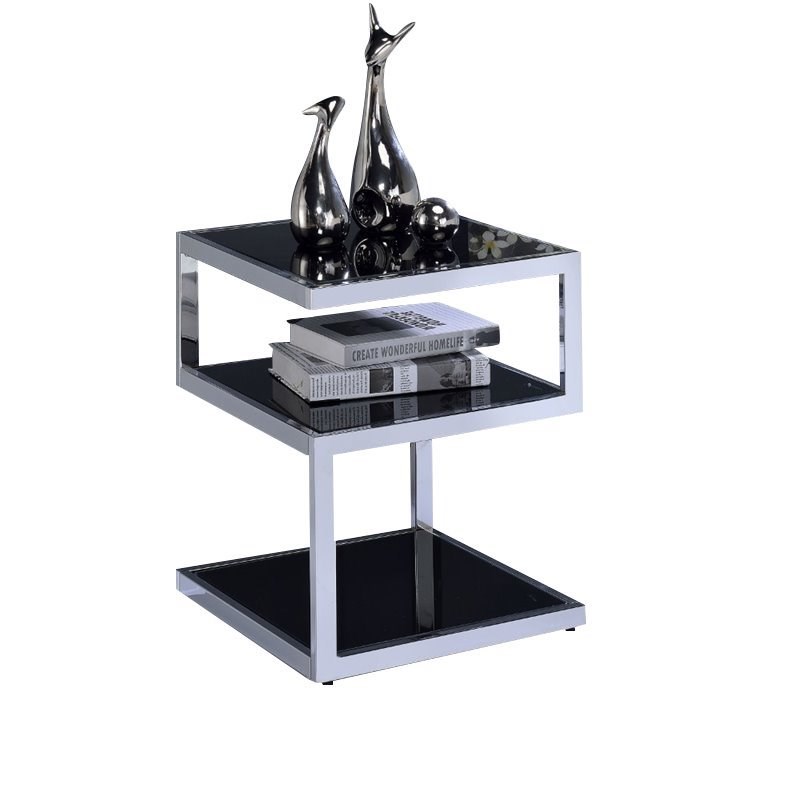 ACME Alyea End Table in Black Glass and Chrome