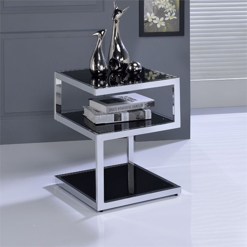 ACME Alyea End Table in Black Glass and Chrome