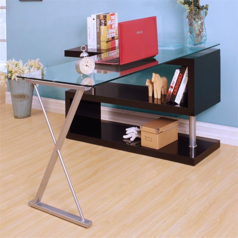 ACME Buck Home Office Desk in Clear Glass and Black